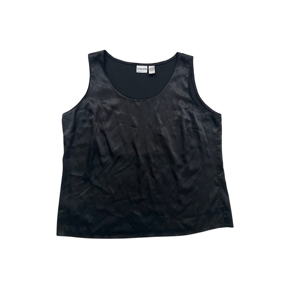 Chicos Black Satin Scoop Neck Tank Top Sleeveless Blouse Size 3 Large XL 79984